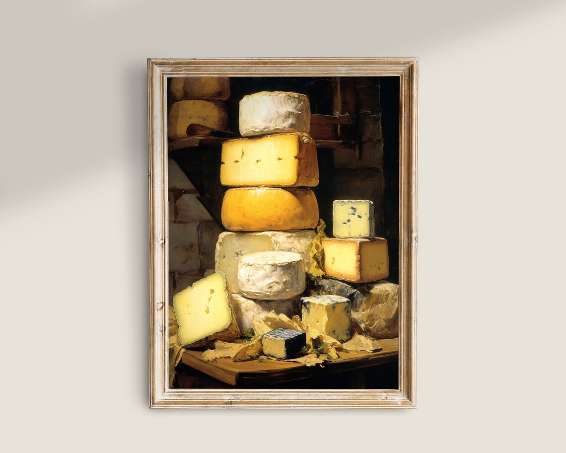 Vintage Cheese Kitchen Art Print, Moody Food Decor