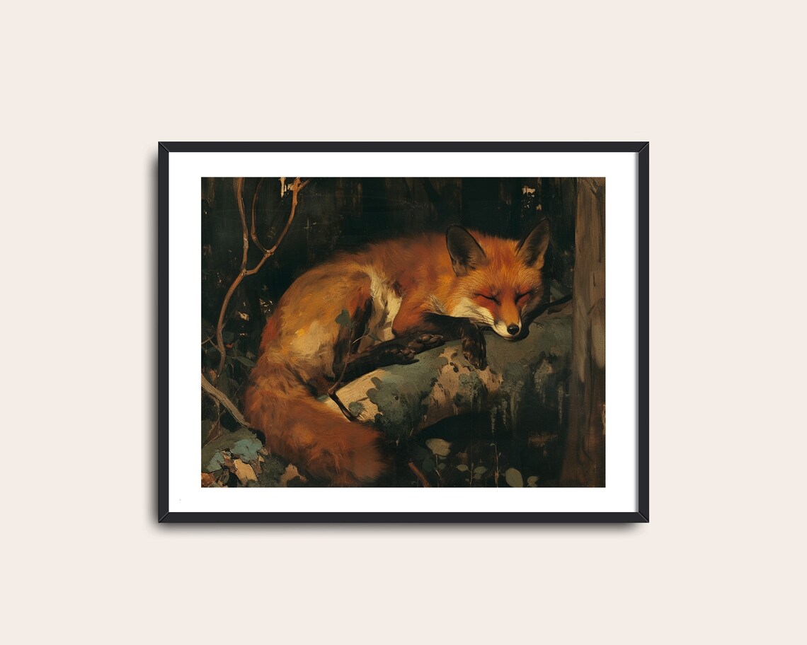 Sleeping Fox Vintage Animal Art Print, Rustic - Image 2