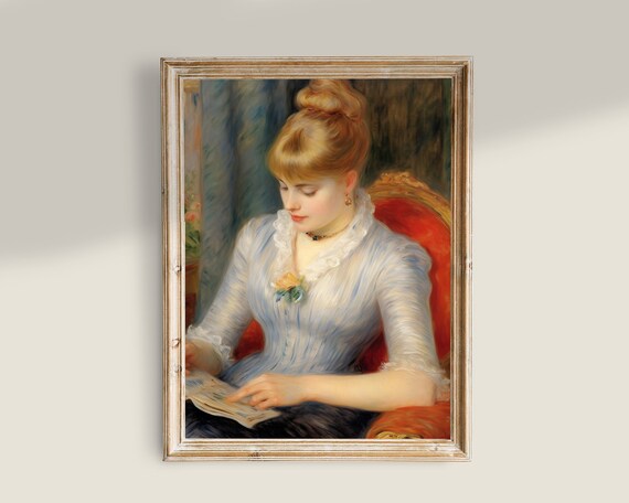 Woman Reading Seated Impressionist Vintage Book Lover Wall Art