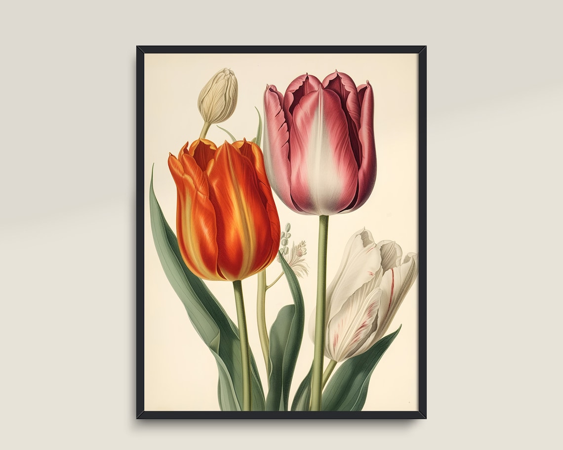 Tulip Floral Painting, Vintage Botanical Art Print - Image 3