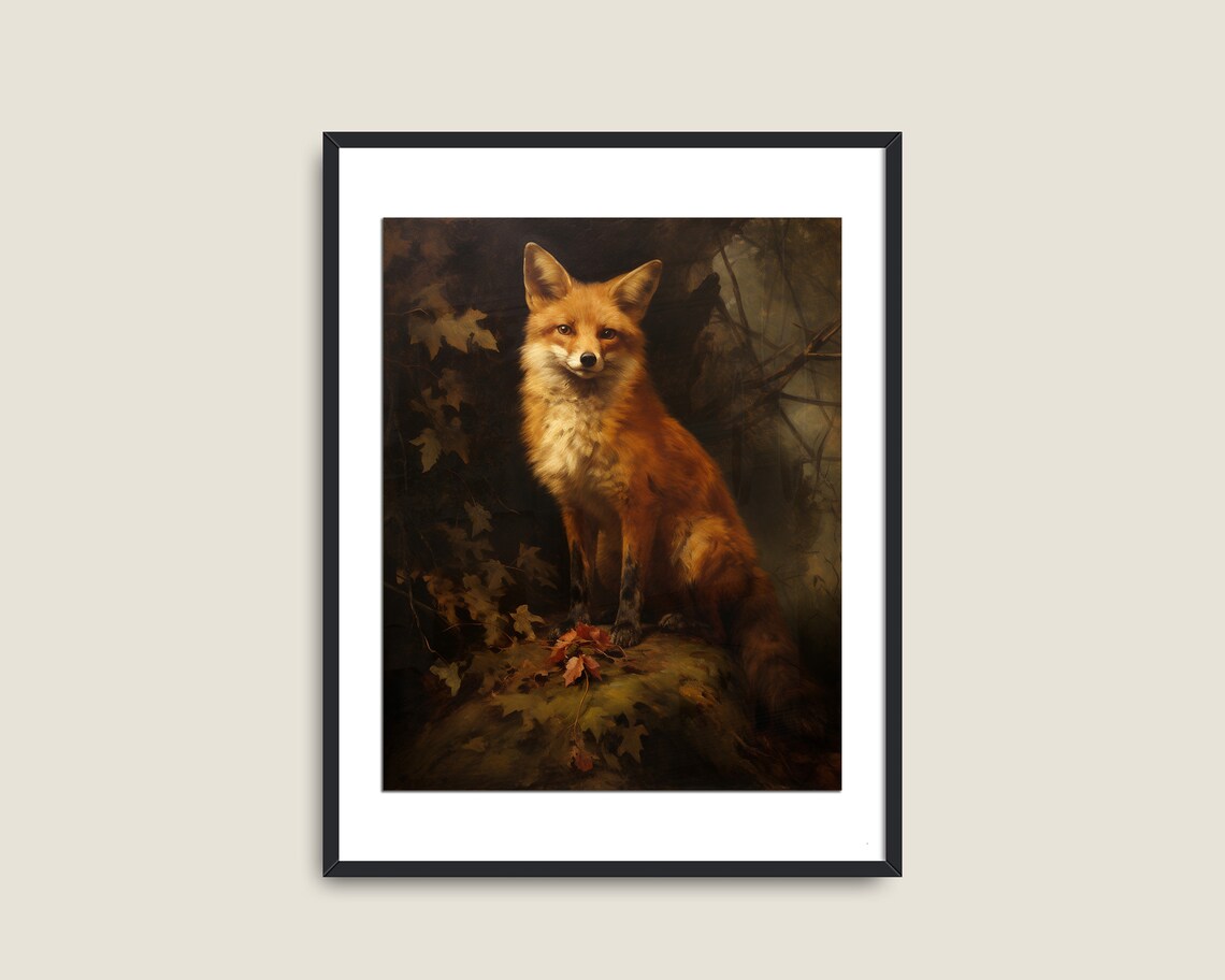 Red Fox Vintage Animal Art, Dark Academia Print - Image 2