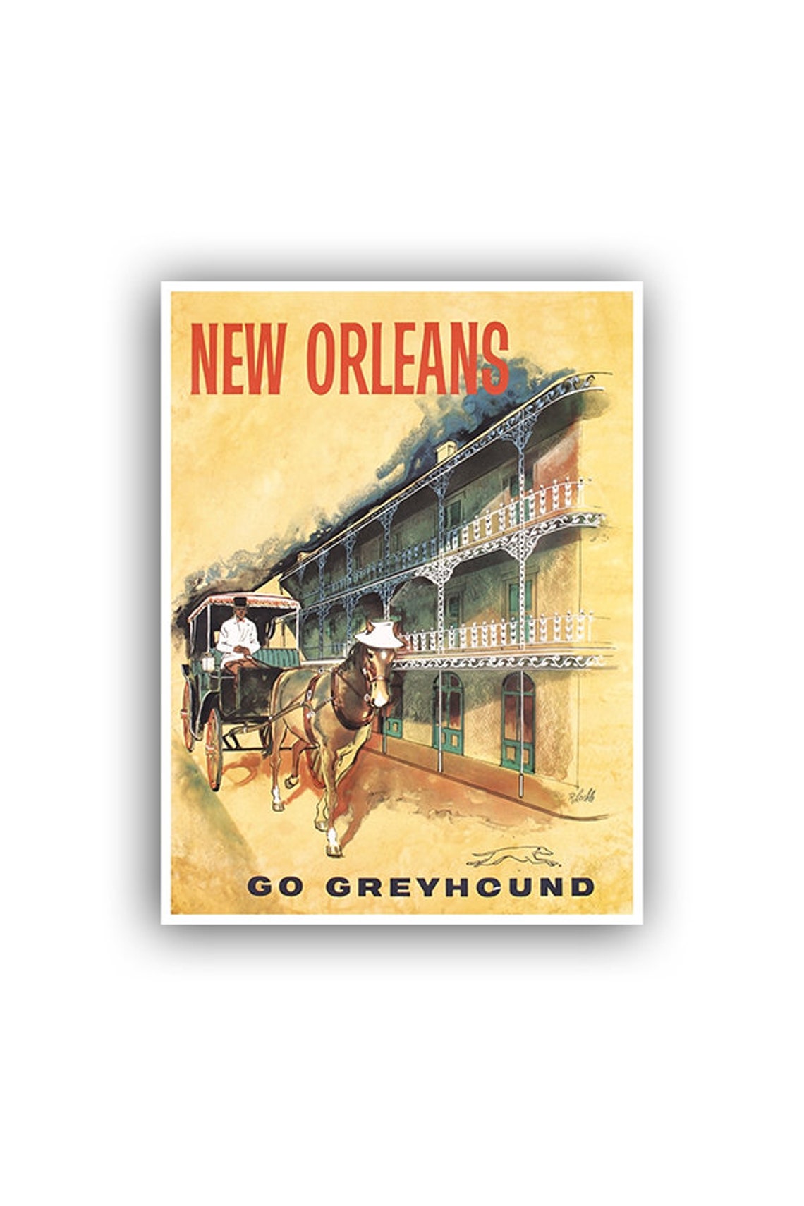 New Orleans Go Greyhound Horse Carriage French Quarter Balcony Poster
