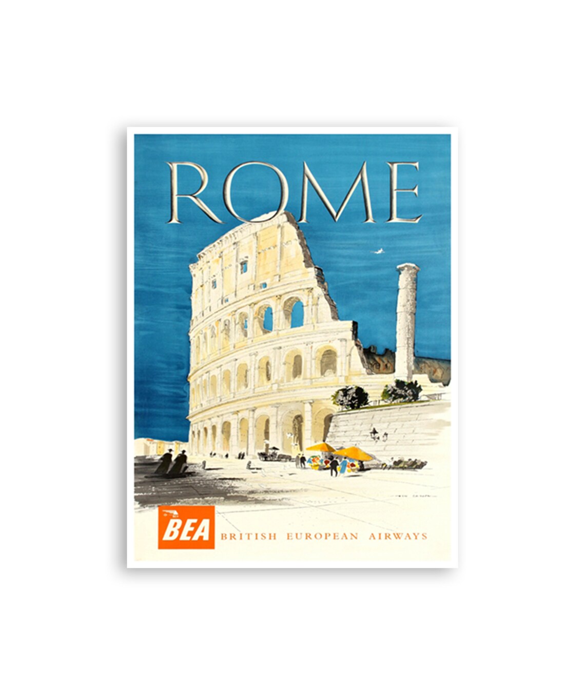 Rome BEA British European Airways Vintage Colosseum Travel Poster