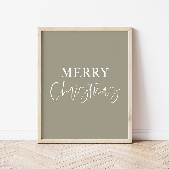 Merry Christmas Script Sage Green Modern Holiday Typography Poster
