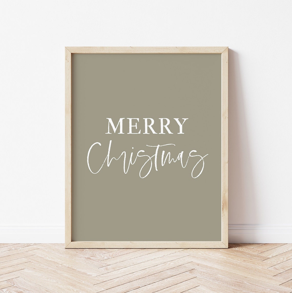 Merry Christmas Script Sage Green Modern Holiday Typography Poster