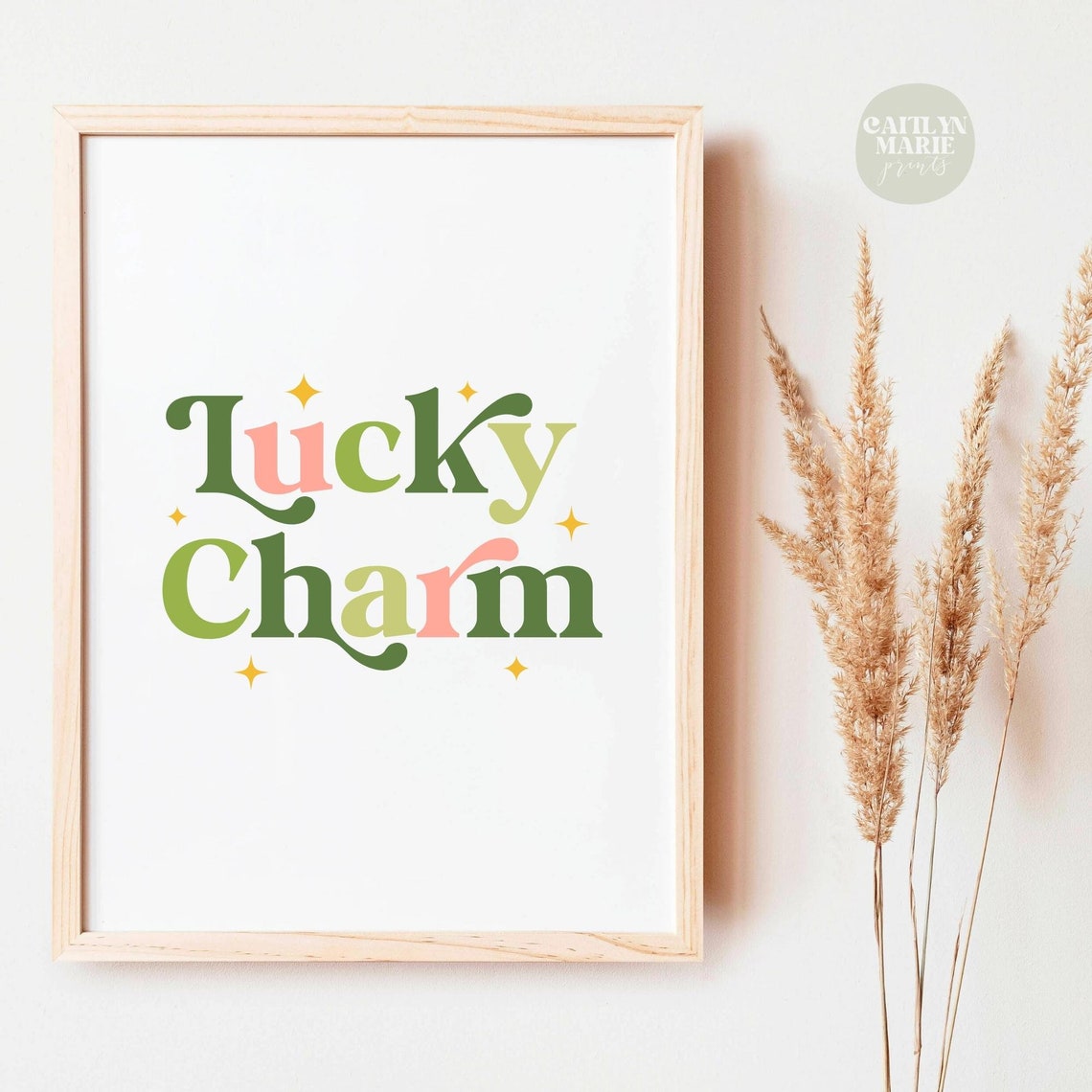 Lucky Charm Typography Green Pink Retro Stars Saint Patrick Poster - Image 3