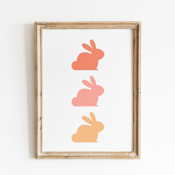 Three Pastel Bunny Silhouettes Minimalist Easter Nursery Wall Poster