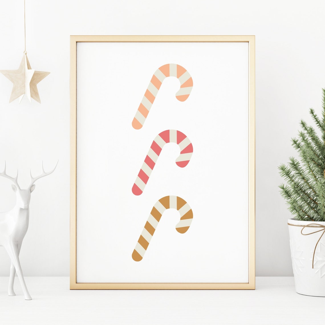 Boho Candy Canes Pastel Pink Christmas Trio Holiday Art Poster - Image 4