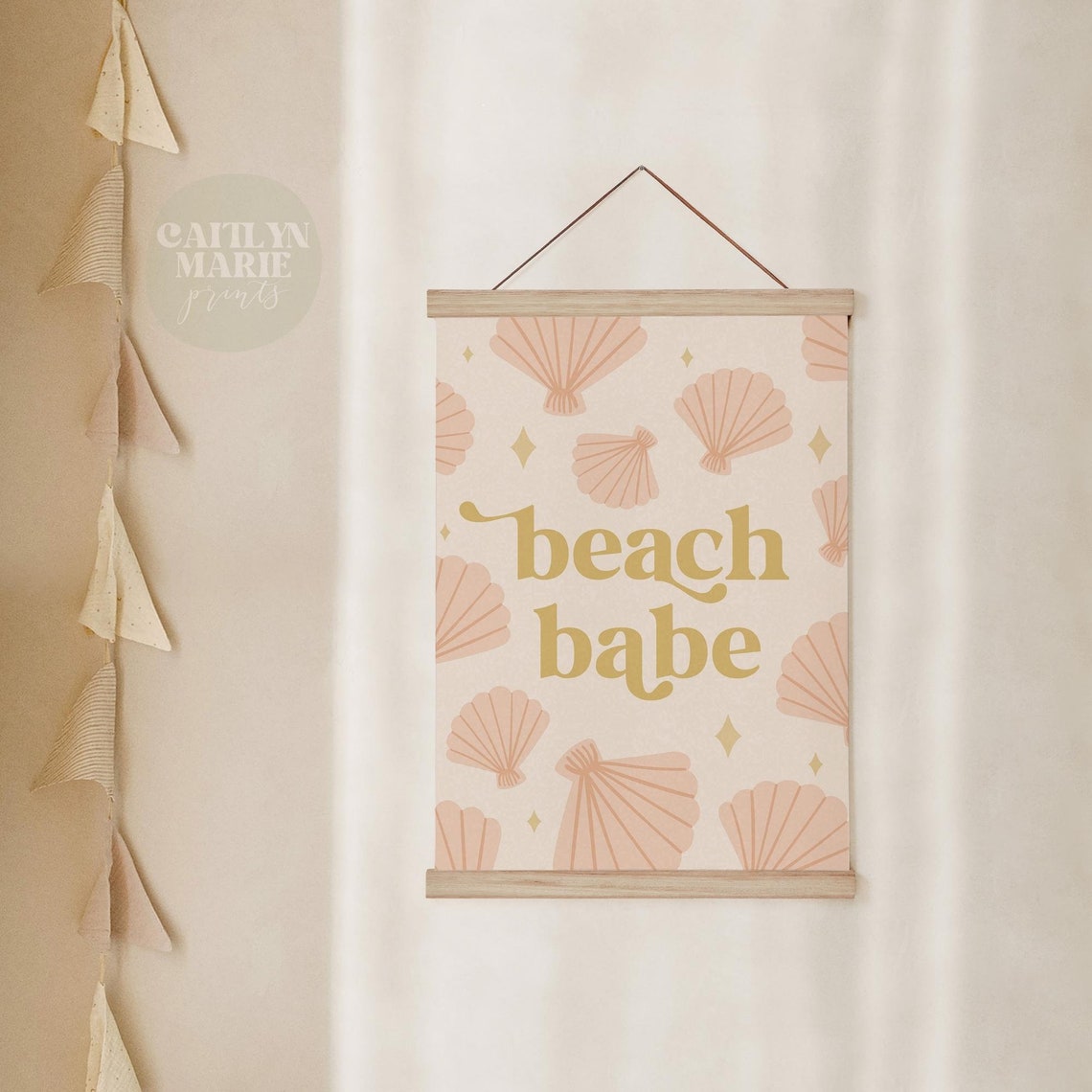 Beach Babe Seashell Pattern Peach Retro Coastal Girls Room Poster - Image 2