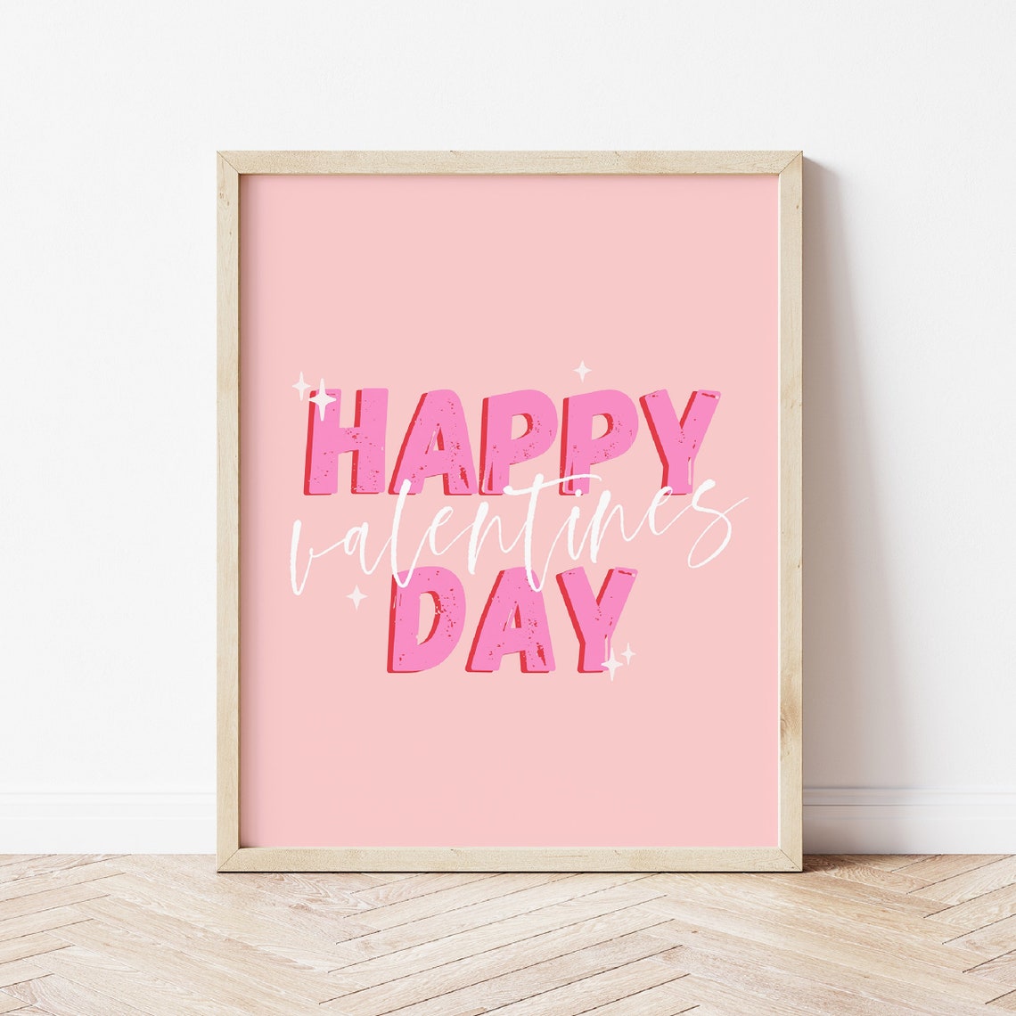 Happy Valentines Day Bold Retro Pink Lettering Typography Wall Art