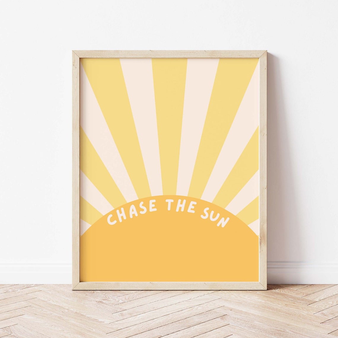 Chase The Sun Retro Yellow Sunburst Radiant Sunshine Wall Poster