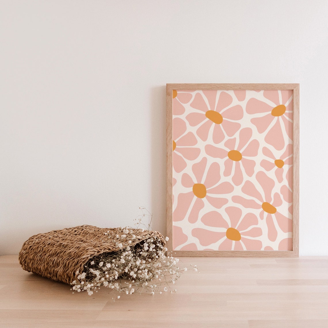 Retro Groovy Daisy Pattern Pink Orange 70s Flower Power Wall Art - Image 2