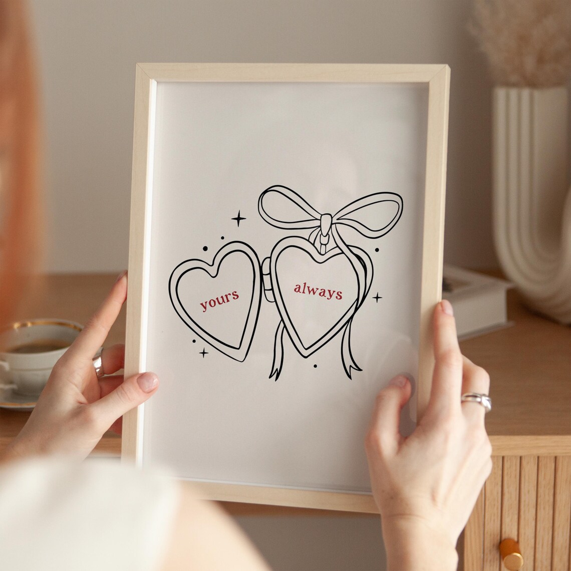 Yours Always Twin Hearts Line Art Romantic Minimalist Valentine Poster - Image 2
