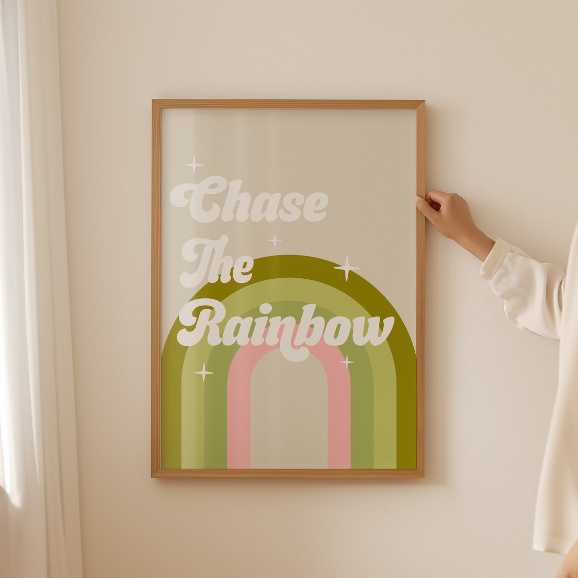 Chase The Rainbow White Script Pastel Arch Sparkling Decor Wall Poster - Image 3