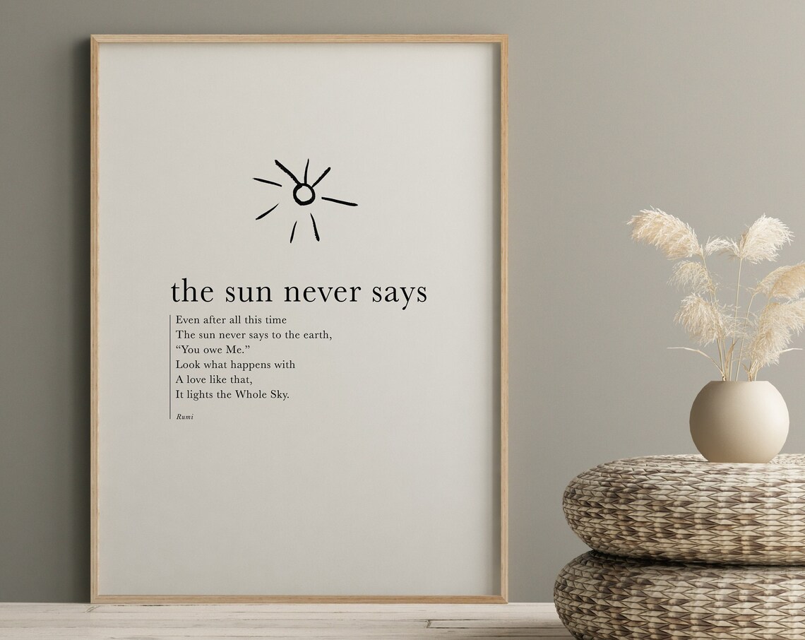 Hafiz The Sun Never Says Minimalist Quote Art Print - Image 2