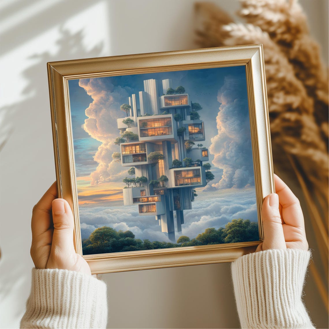 Surreal Architecture Wall Art Whimsical Clouds Home Decor Modern Design Poster Unique Artistic Home Decor Gift Idea - Image 3
