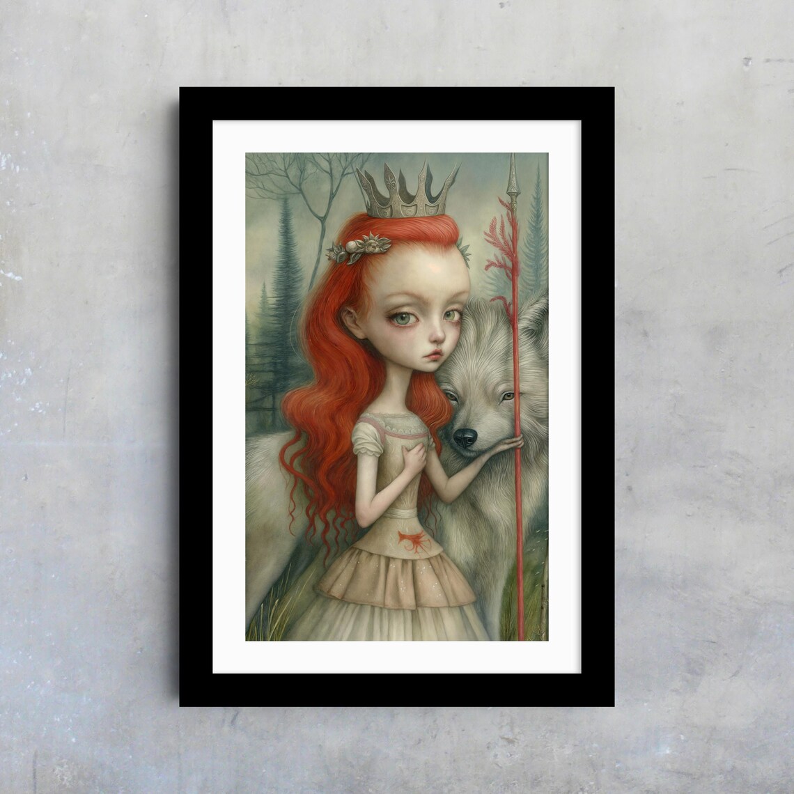 Redhead Princess With White Wolf Whimsical Enchanted Forest Fantasy Poster