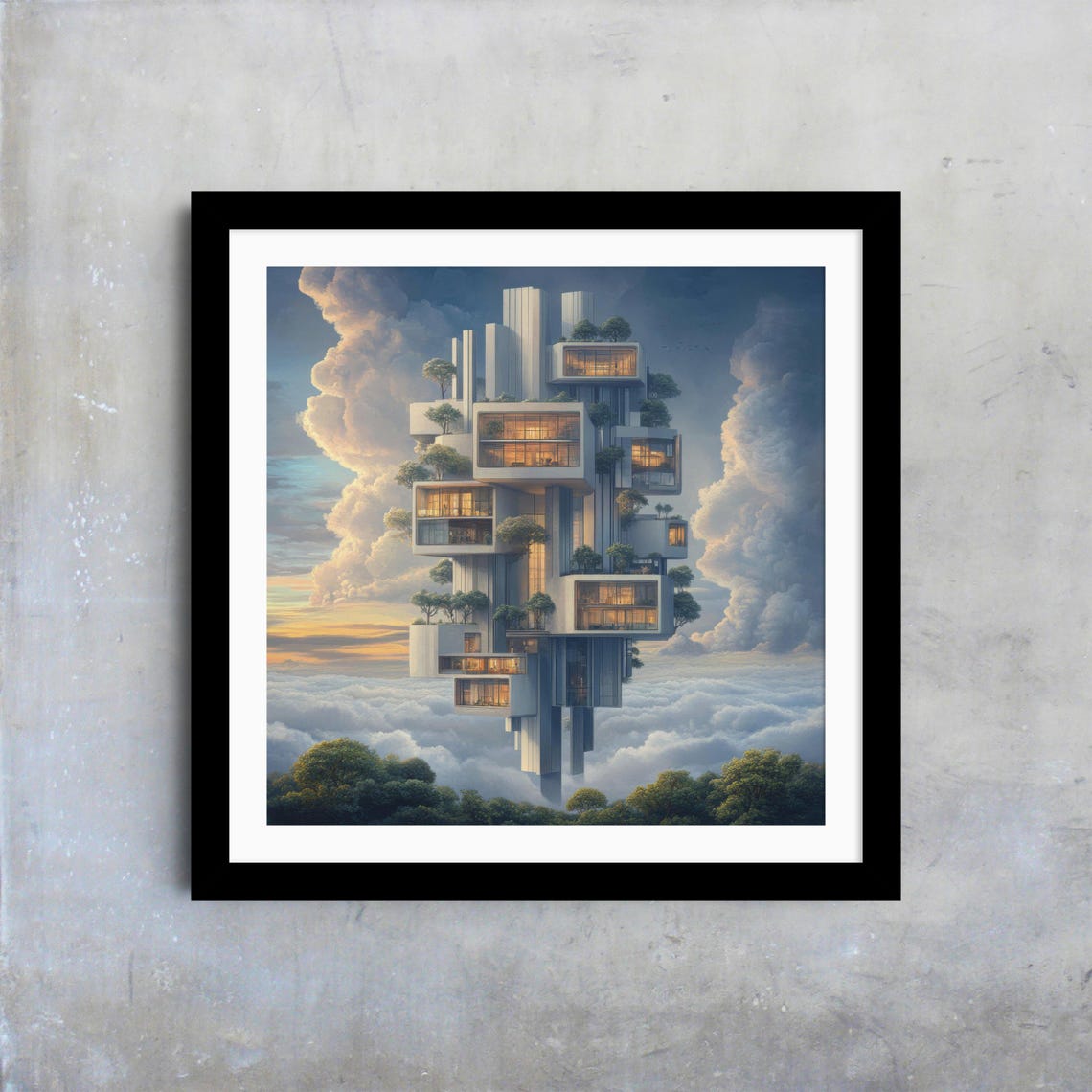 Surreal Architecture Wall Art Whimsical Clouds Home Decor Modern Design Poster Unique Artistic Home Decor Gift Idea