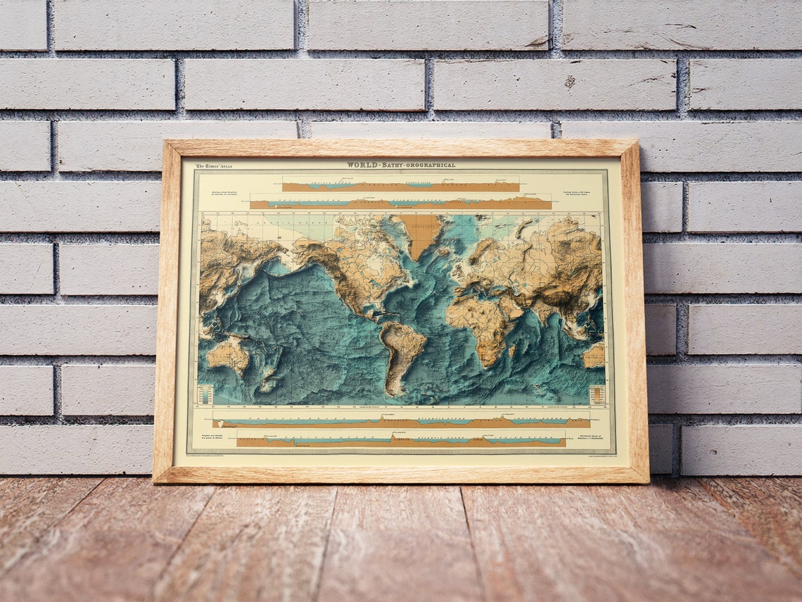 The Times Atlas World Bathy Orographical Ocean Relief Map Poster - Image 3