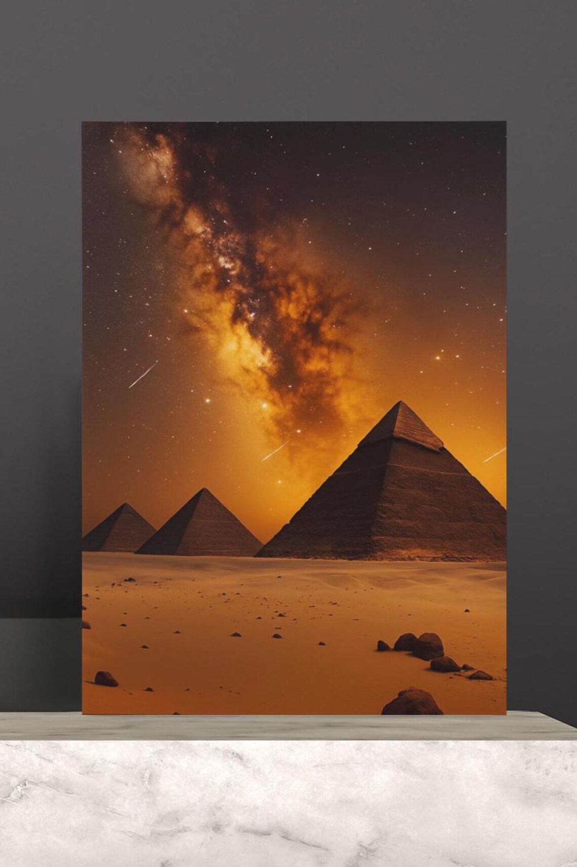 Ancient Egyptian Pyramid Art Print, Mystical Desert Night