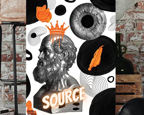 Source Classical Bust Crown Eye Abstract Surreal Collage Art Poster