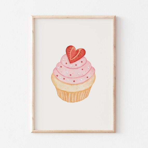 Pink Valentines Day Cupcake Watercolor Art Print