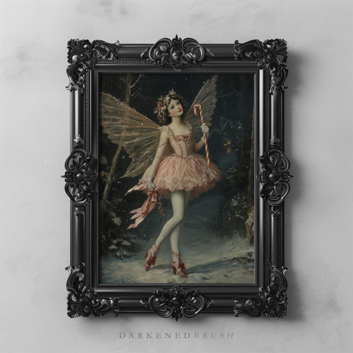 Victorian Christmas Fairy Girl with Candy Cane Winter Art Poster