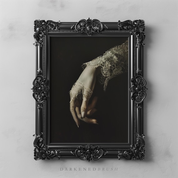 Gothic Hand Art Dark Academia Victorian Moody Lace Print Witchy Decor Vintage Romantic Wall