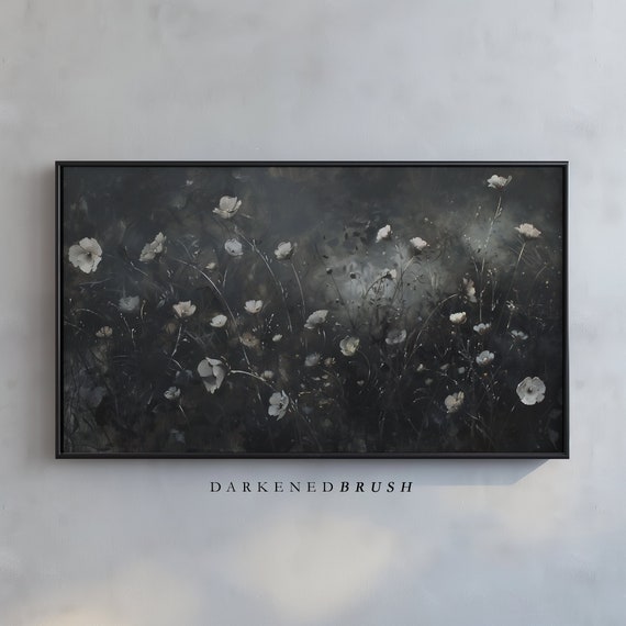 White Flowers Dark Floral Frame Tv Art Samsung For Instant Gothic Oil Antique Painting