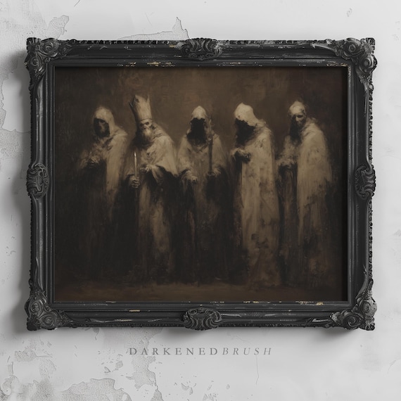 Gothic Cloaked Figures Wall Art Haunted Victorian Watchers Dark Academia Spiritual Decor For Romantic Moody Home