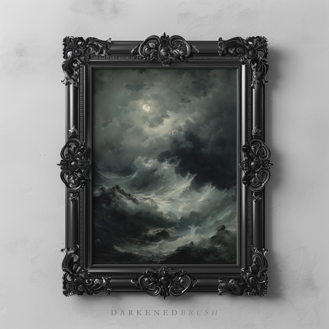 Violent Ocean Waves Full Moon Gothic Seascape Art Print