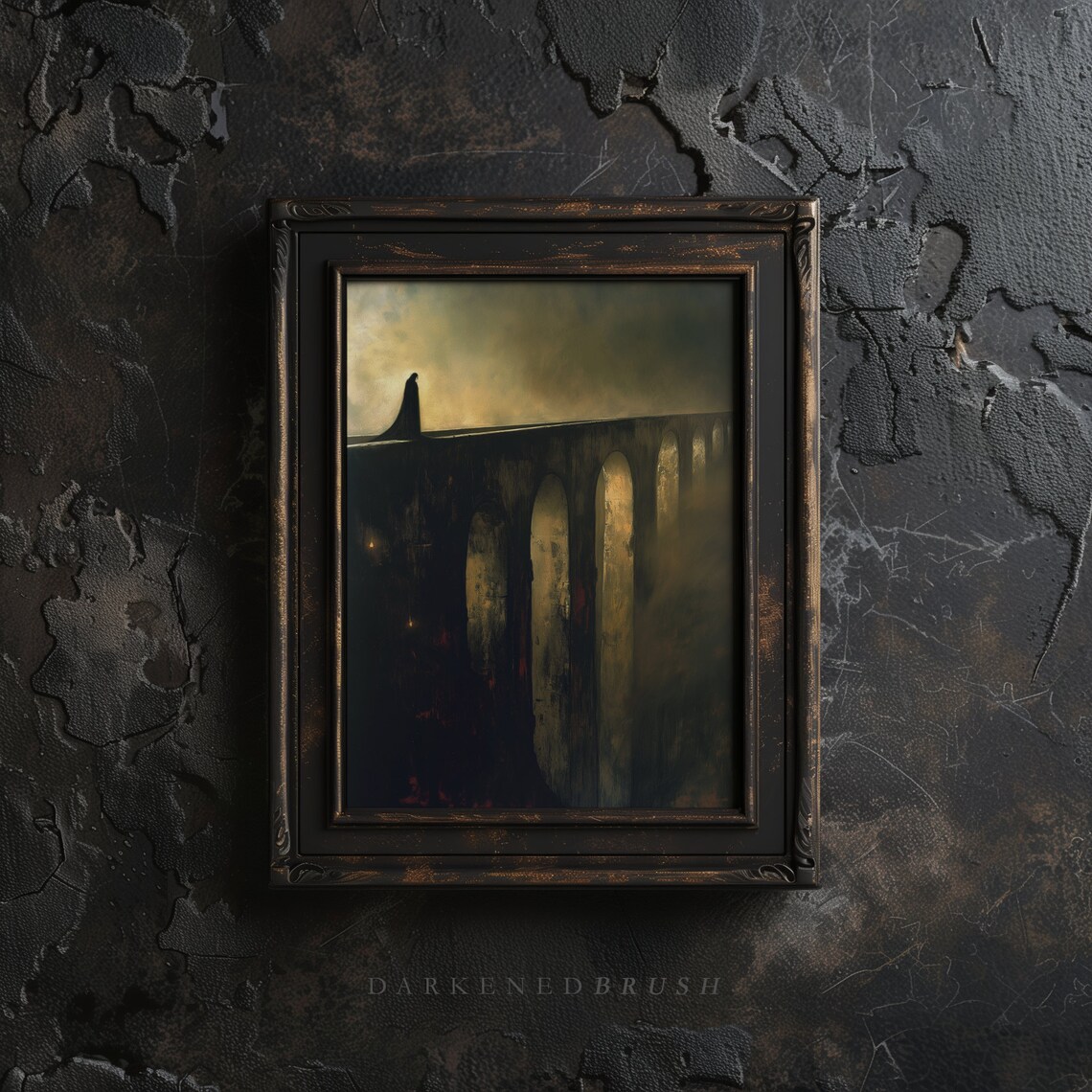 Cloaked Figure On Foggy Viaduct Dark Academia Gothic Mystery Poster