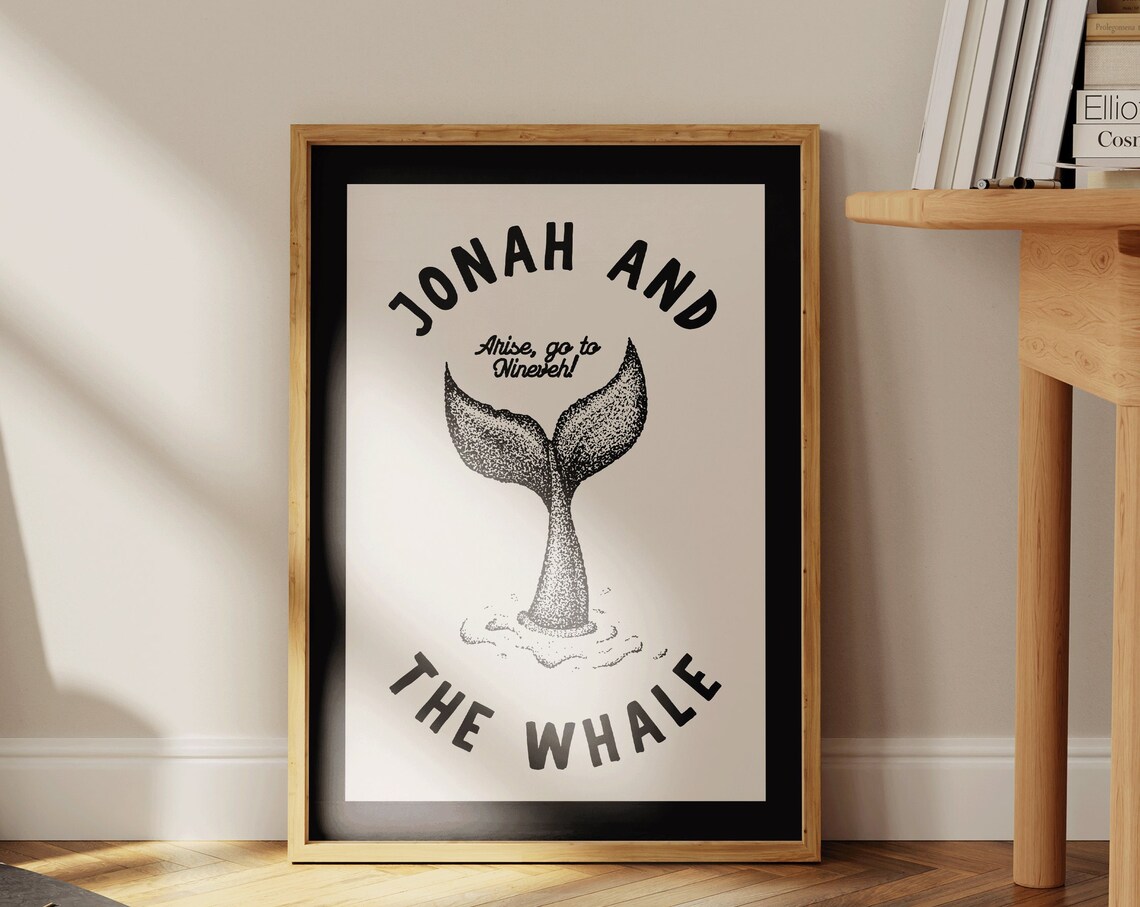 Jonah And The Whale Vintage Biblical Whale Tail Faith Poster