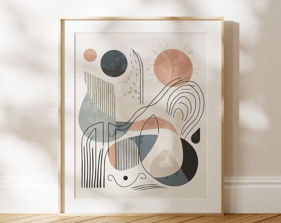Boho Sun Abstract Print With Line Art For Contemporary Bohemian Home Wall Art Geometric Poster For Scandinavian Interior Decor