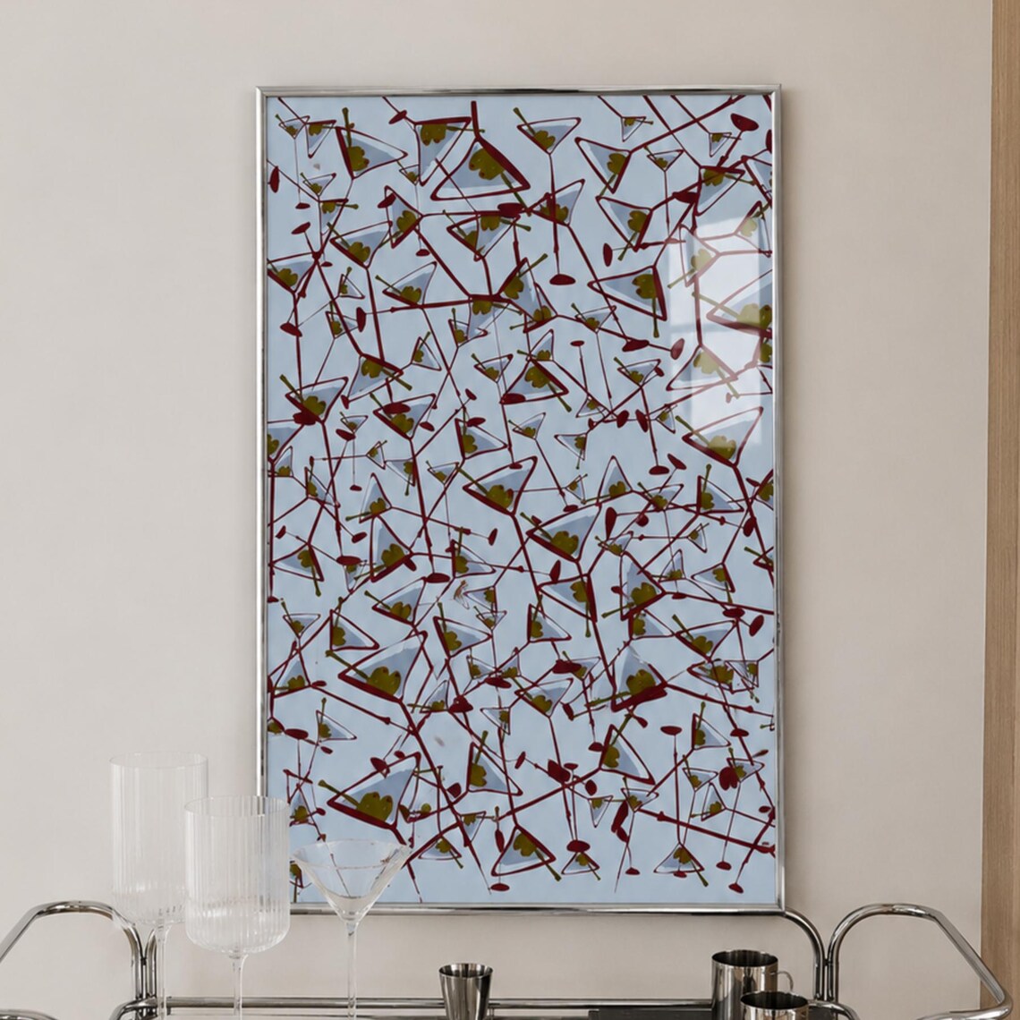 Blue Abstract Dirty Olive Martini Glasses Cocktail Bar Art Poster