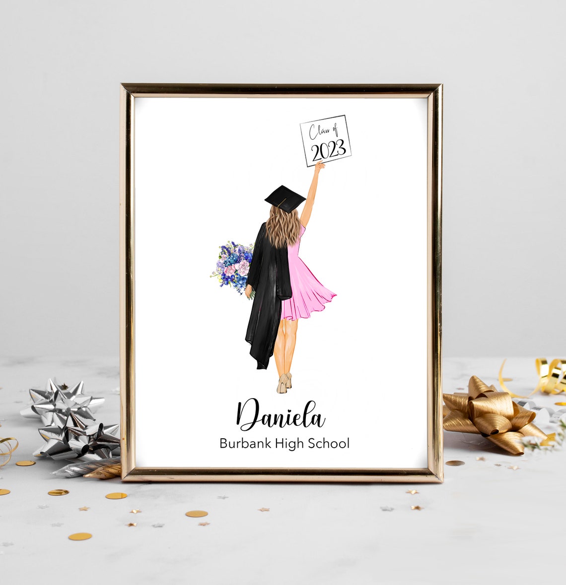 Personalized Female Graduate Cap and Gown Sunflower Class of 2023 Poster - Image 2