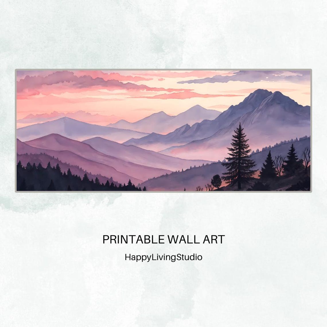 Lavender Sunset Mountain Ridges Watercolor Lone Pine Silhouette Poster