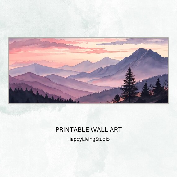 Calming Mountains Wall Art Large Art High Resolution Print Horizontal Wall Art Print Colorful Watercolor Art