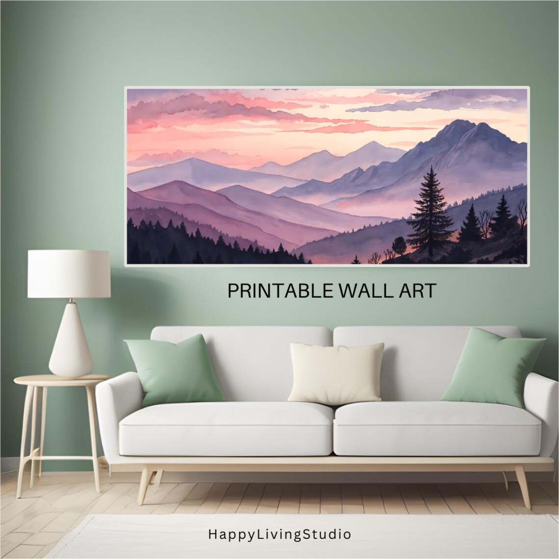 Calming Mountains Wall Art Large Art High Resolution Print Horizontal Wall Art Print Colorful Watercolor Art - Image 3