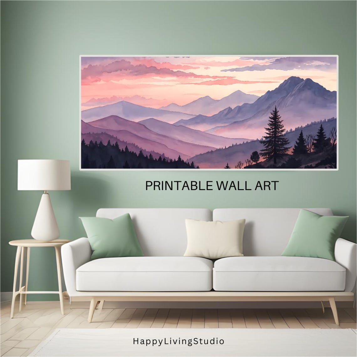 Lavender Sunset Mountain Ridges Watercolor Lone Pine Silhouette Poster - Image 3