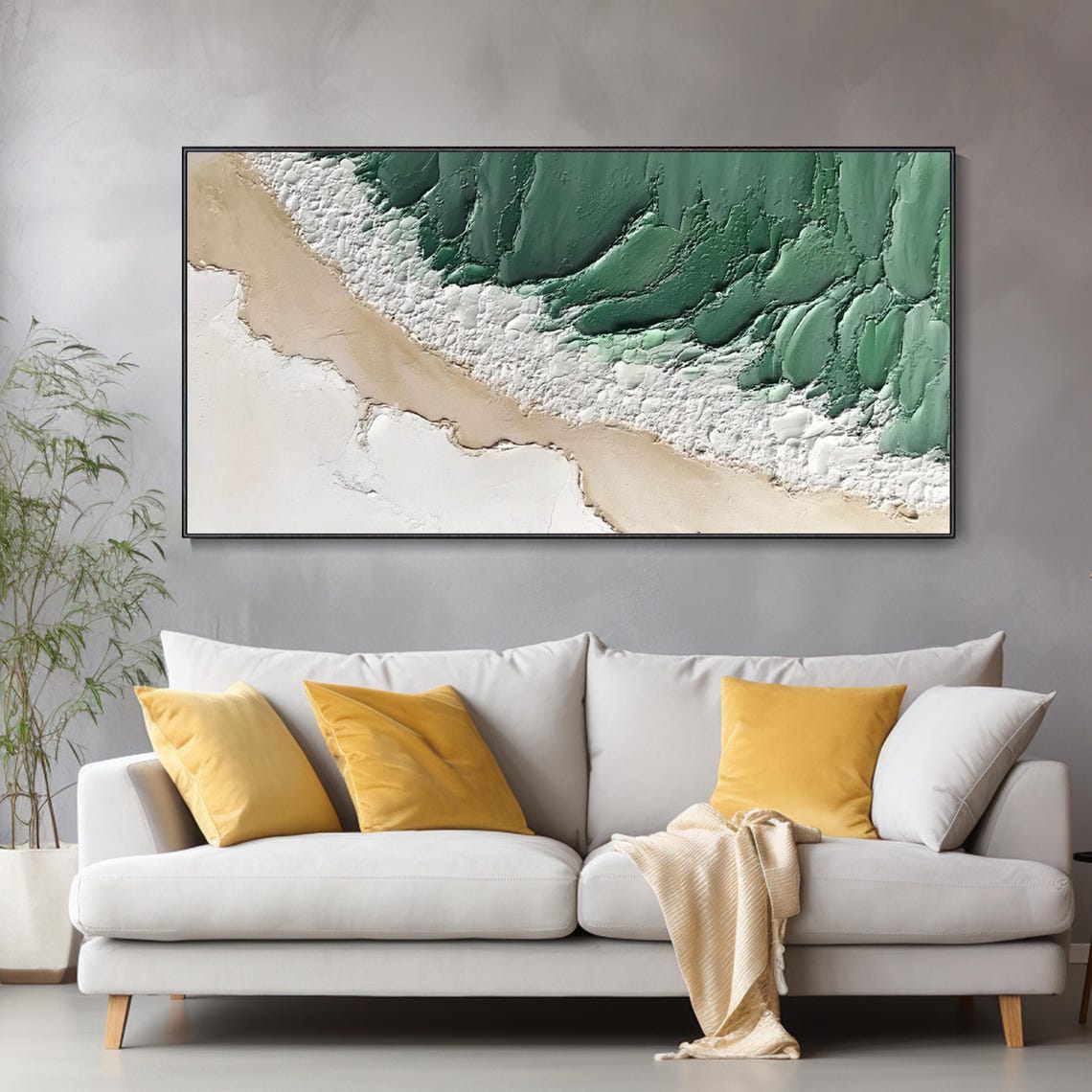 Aerial Emerald Coastline White Sand Green Waves Minimal Wall Art - Image 3