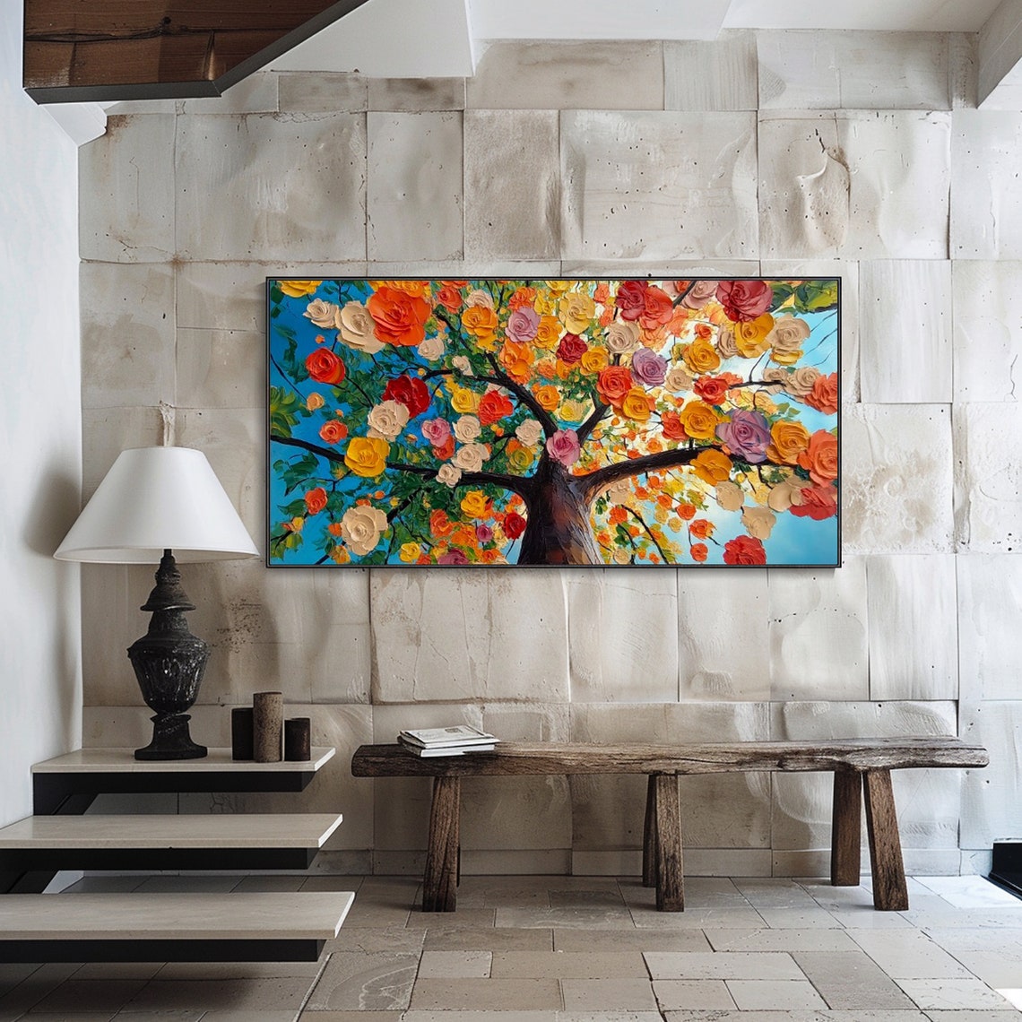 Rose Blossom Tree Colorful Spring Flowers Blue Sky Bloom Wall Art - Image 3