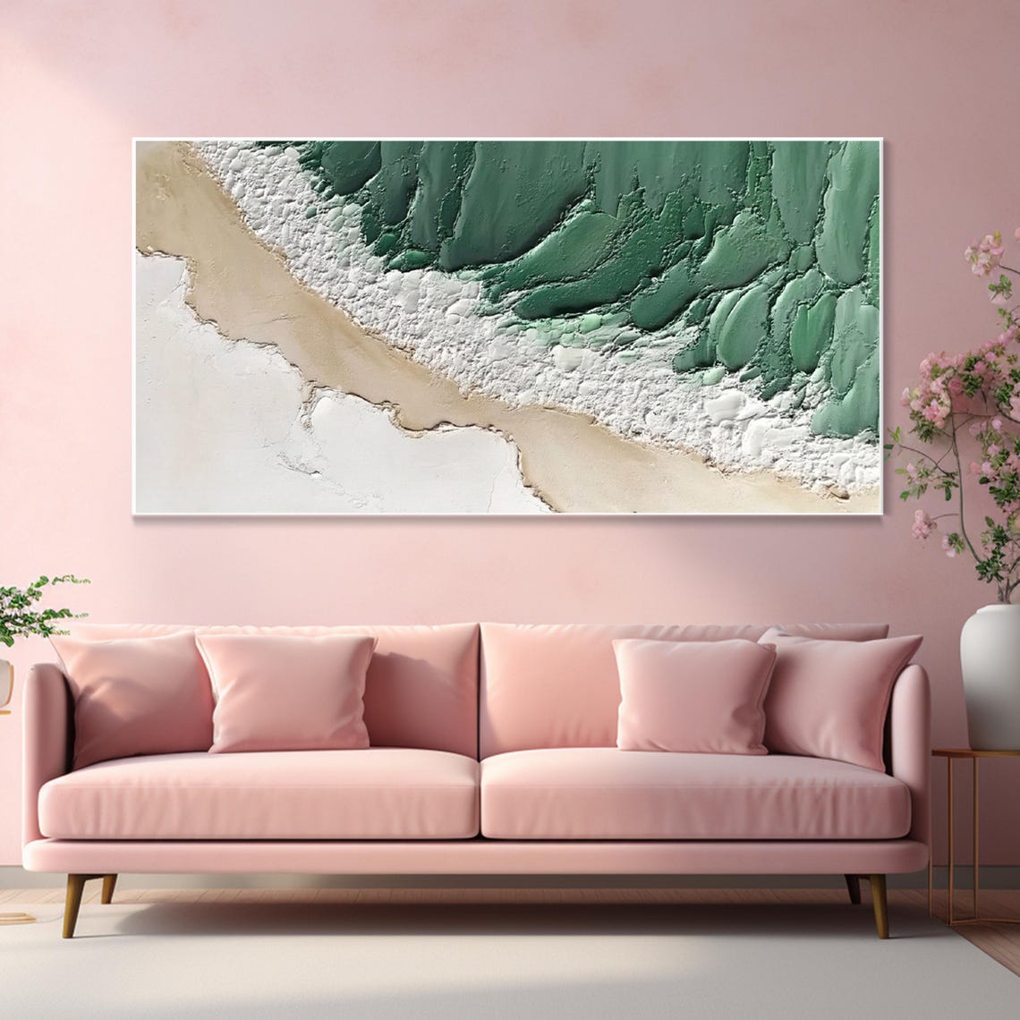 Aerial Emerald Coastline White Sand Green Waves Minimal Wall Art - Image 2