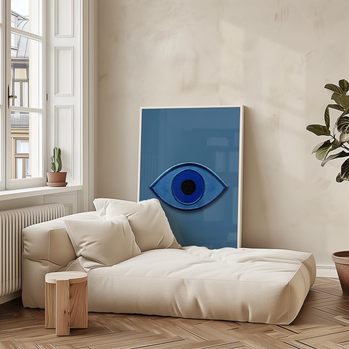 Blue Evil Eye Embroidered Style Protection Symbol Decorative Wall Art