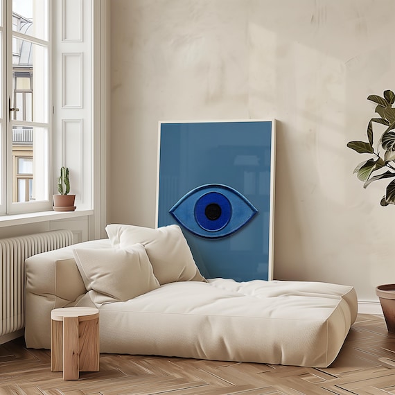 Blue Evil Eye Embroidered Style Protection Symbol Decorative Wall Art