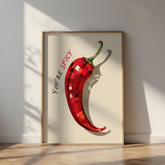 Spicy Red Disco Ball Chili Pepper Fun Retro Kitchen Wall Poster