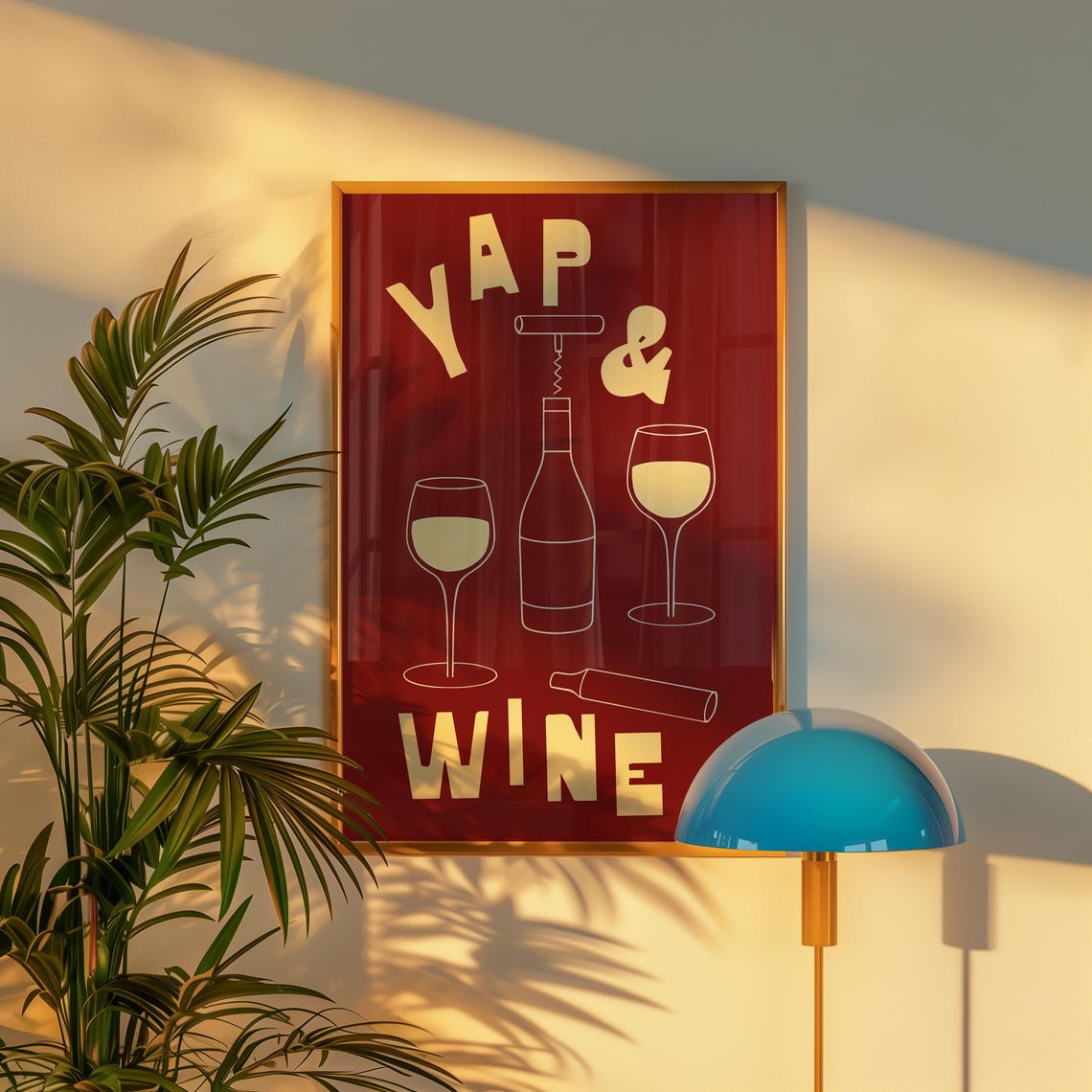 Funny Yap and Wine Lover Red Kitchen Bar Cocktail Wine Glasses Poster