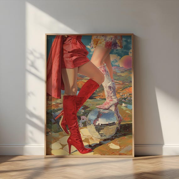 Retro Disco Boots Art Print Glam 70s Style Wall Decor