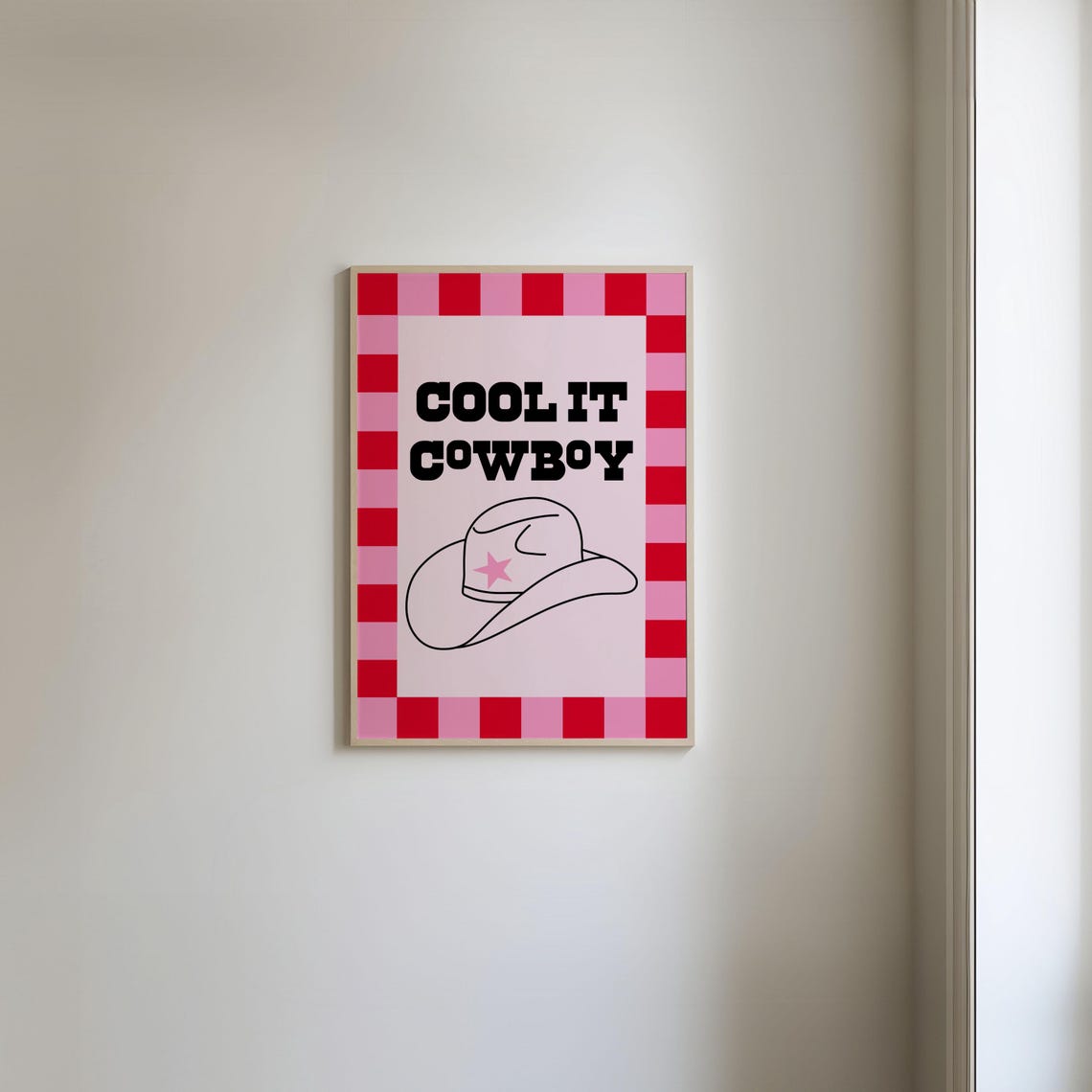 Cool It Cowboy Pink Checkerboard Western Sassy Cowboy Hat Poster - Image 3