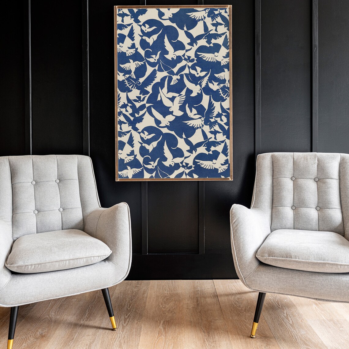 Vintage Blue Bird Pattern Art Print, Bird Motif - Image 3